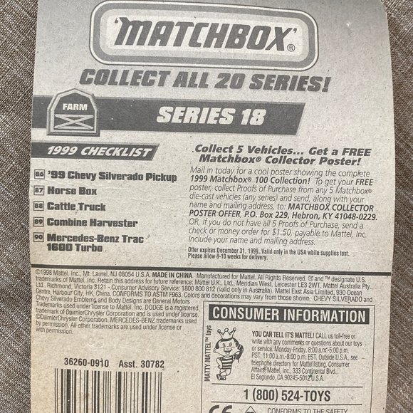 1998 MATCHBOX '99 CHEVY SILVERADO PICKUP NEW IN SEALED PACKAGE - Picture 8 of 8